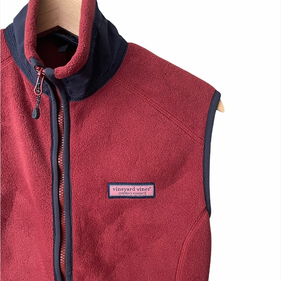 Vineyard Vines Vest Mens XXS Red Marthas Fleece Whale Pocket Zip Up Sleeveless - Picture 4 of 5